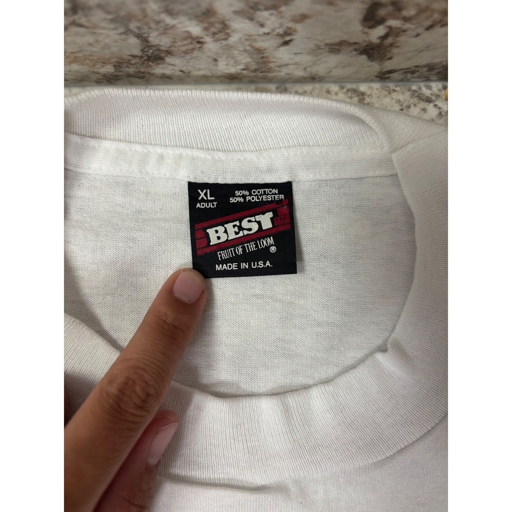 Vintage Fruit of the Loom Best T-Shirt XL White Funny Graphic Made in USA 90s - Picture 3 of 5